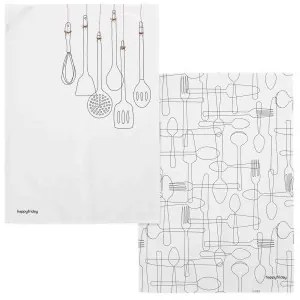 Panno da Cucina HappyFriday Cutlery Multicolore 70 x 50 cm (2 Unità)