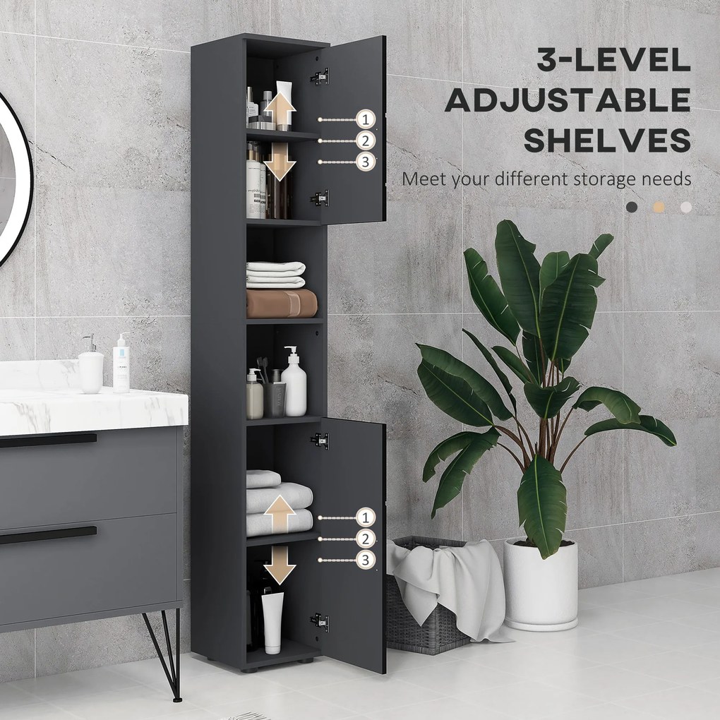 Mobile a Colonna per Bagno 30x30x183 cm in Truciolato Nero e Grigio...