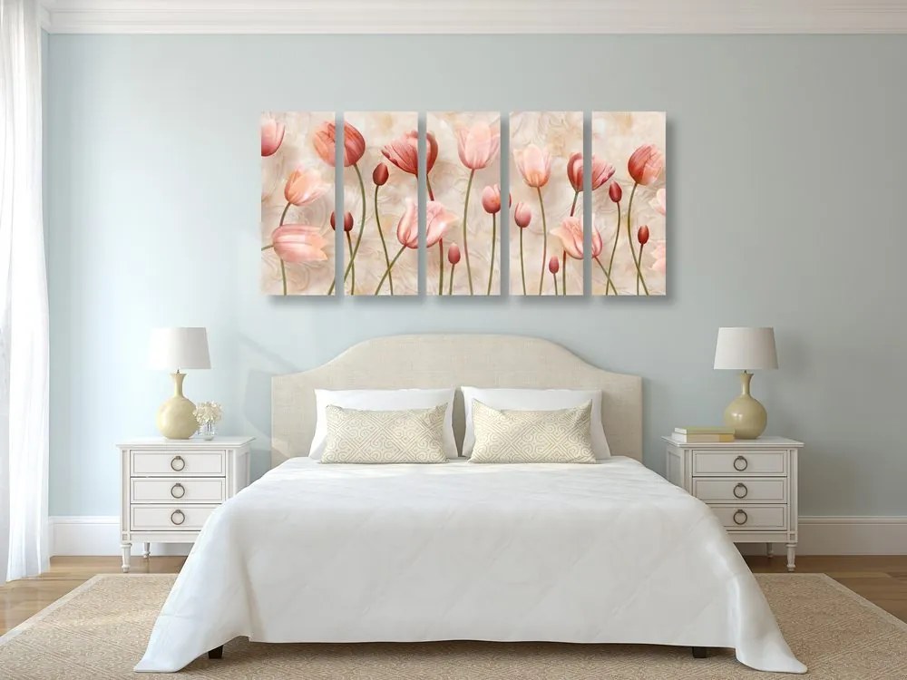 Quadri 5 pezzi – Tulipani rosa antico