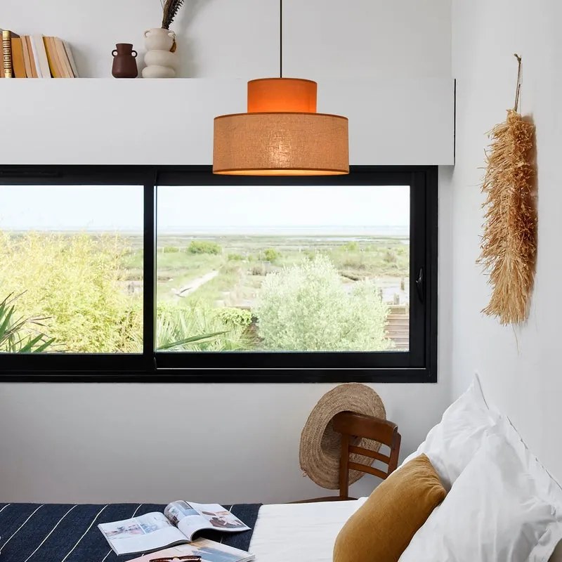 Lampadario Moderno TOTEM nero paralume caramello E27 Ø38cm COREP