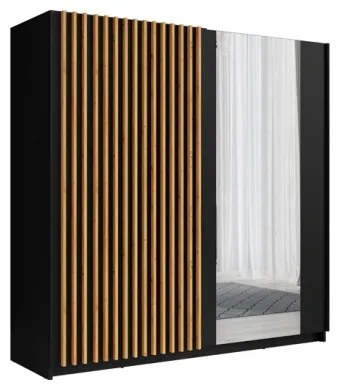 Armadio 200x200h Cm 2 Ante Scorrevoli Con Specchio Nero Listelli Rovere Dalia