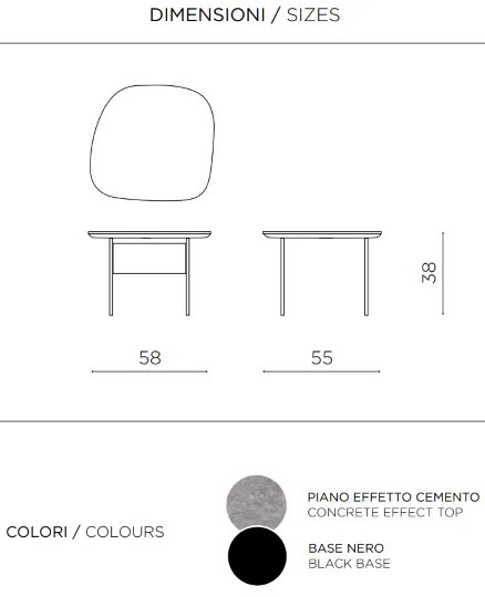 Tavolino con piano sagomato in legno Cemento e base in metallo - FLUX Small
