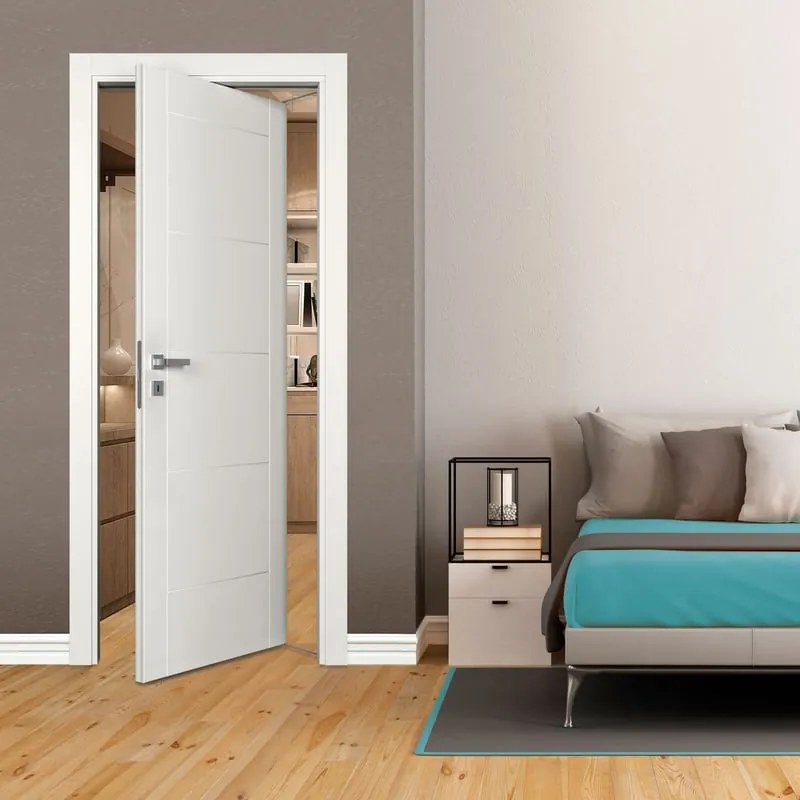 Porta interna rototraslante Bent in MDF colore bianco, L 90 x H 210 cm, apertura reversibile
