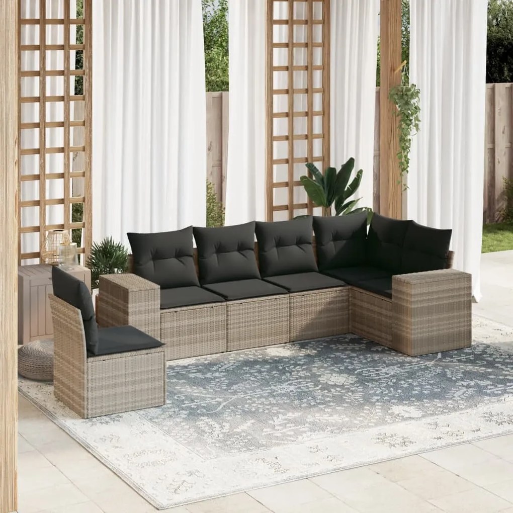 Set divano da giardino 6pz con cuscini grigio chiaro polyrattan