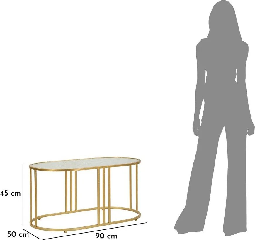 Tavolino da salotto bianco/dorato con piano in vetro 50x90 cm Antalia – Mauro Ferretti