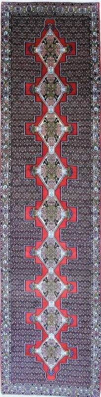 Senneh Tappeto 380x100 Rosso (Iran) Annodato A Mano