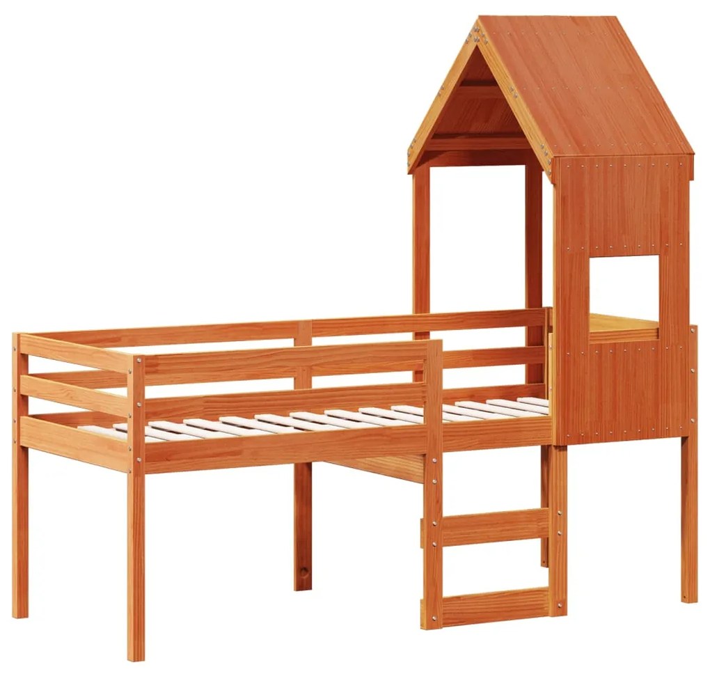 Letto a soppalco con tetto cera 90x190cm legno massello di pino