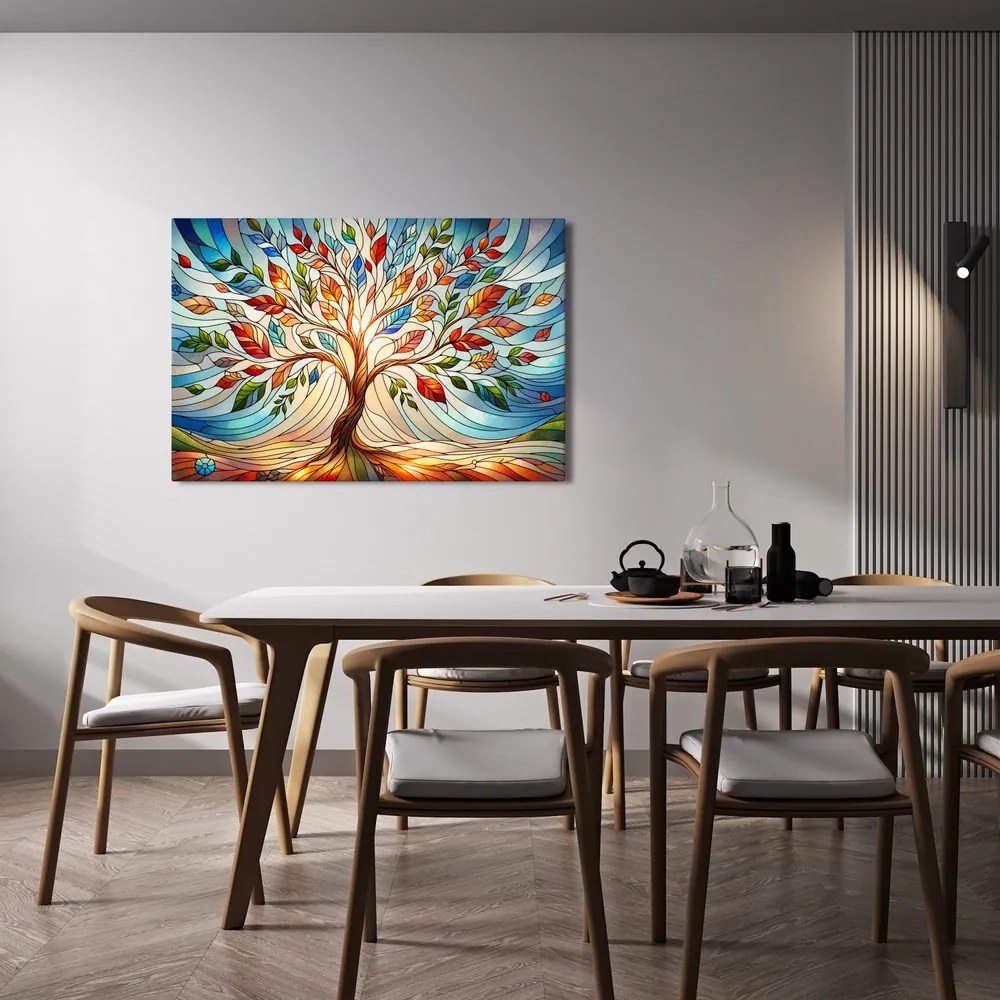 Quadro su tela – Albero della vita in vetrata colorata