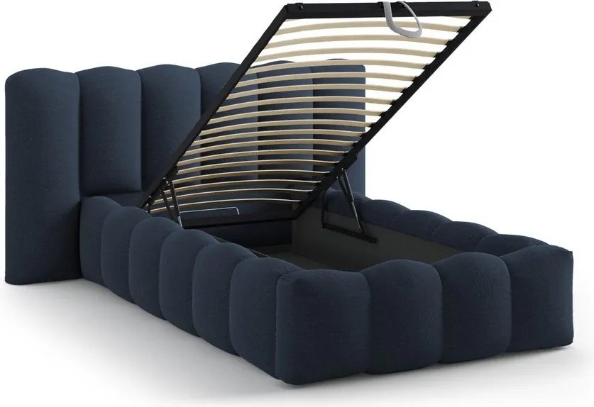 Letto singolo imbottito blu con contenitore con rete inclusa 90x200 cm Lupine – Micadoni