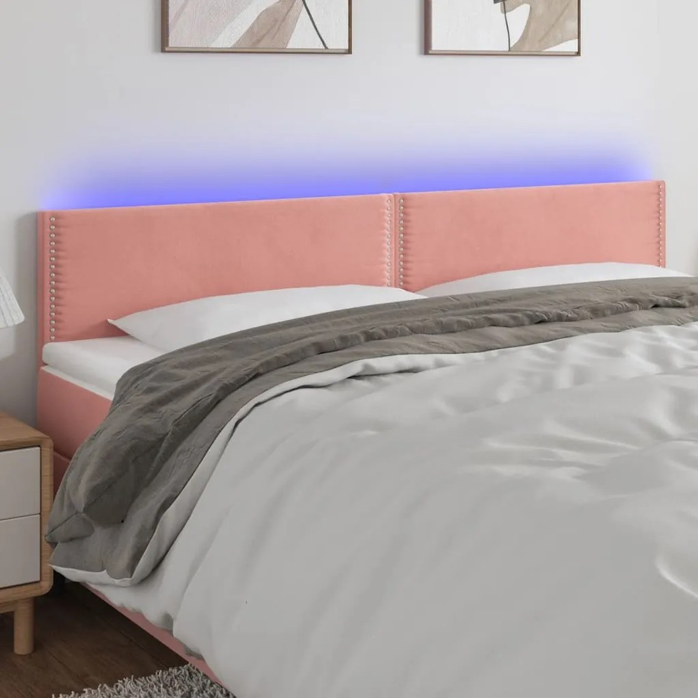 Testiera A Led Rosa 200x5x78/88 Cm İn Velluto /