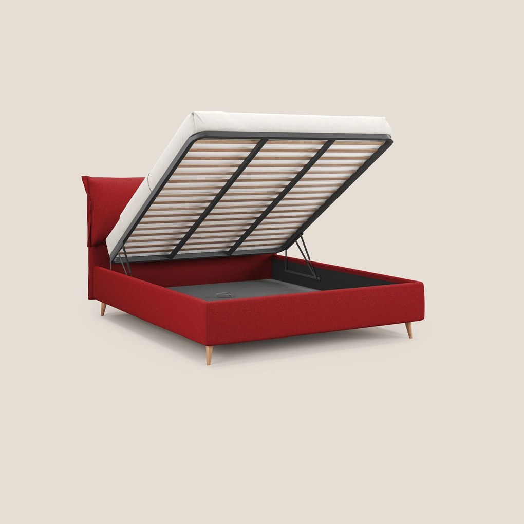 Elettra letto contenitore imbottito e sfoderabile con cuscini testata in tessuto impermeabile T13 rosso