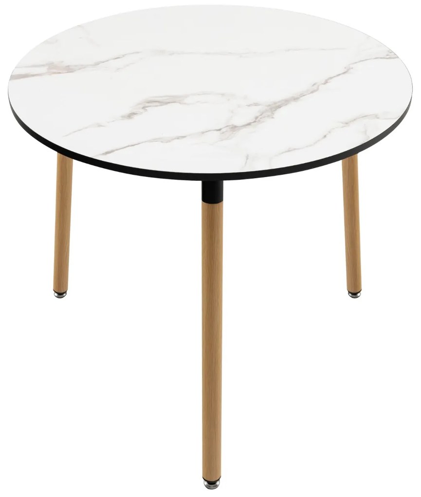 Costway Tavolo da pranzo rotondo in finto marmo con piano gambe in acciaio antiruggine, Tavolo laterale Bianco