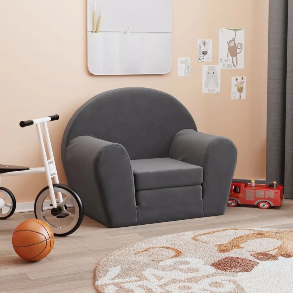 Divano Letto Per Bambini Antracite İn Morbido Peluche /