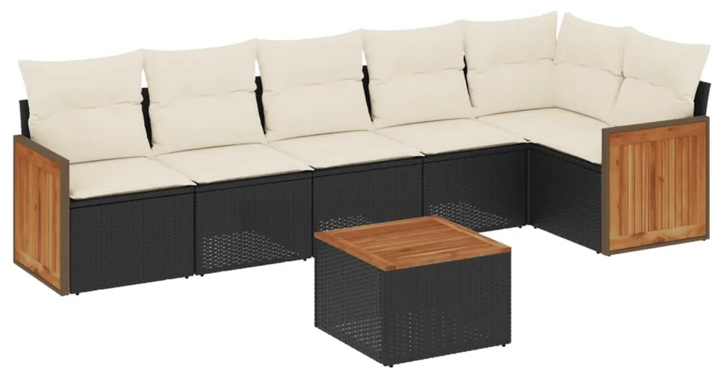 Set Divani da Giardino con Cuscini 7pz Nero Polyrattan