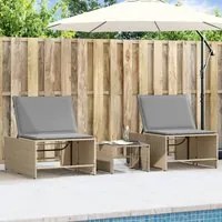 Lettini Prendisole 2 pz con Tavolino Beige in Polyrattan 368425