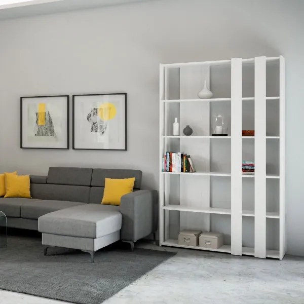 Libreria con 6 ripiani in legno Bianco Frassino 120x204h cm - KATO B SMALL