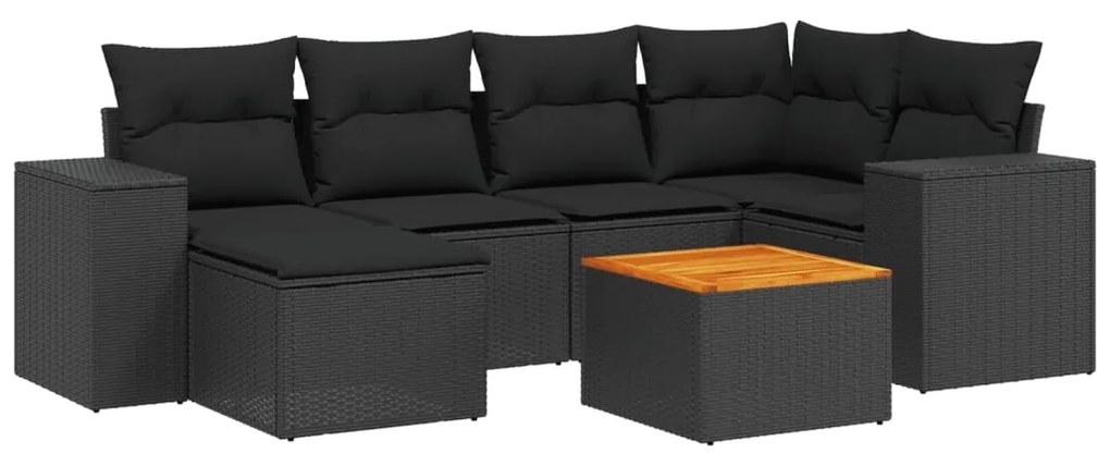 Set Divani da Giardino con Cuscini 7pz Nero Polyrattan