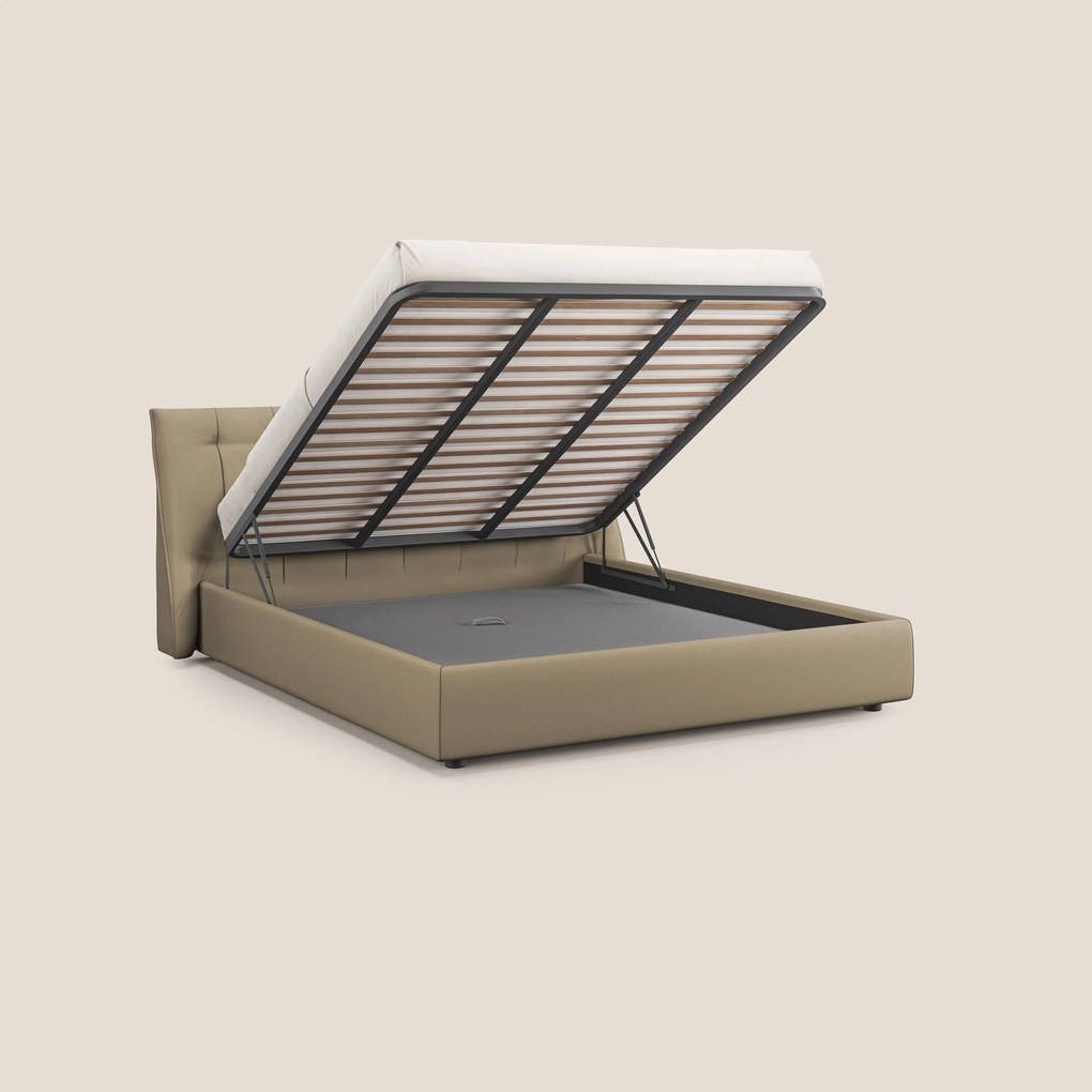 Clizia letto imbottito di design con vano contenitore in ecopelle impermeabile T04 beige