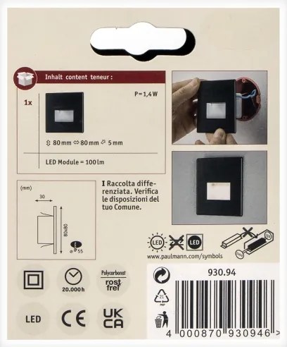 Paulmann 93094 - LED 1,2W lampada da scala EDGE 230V