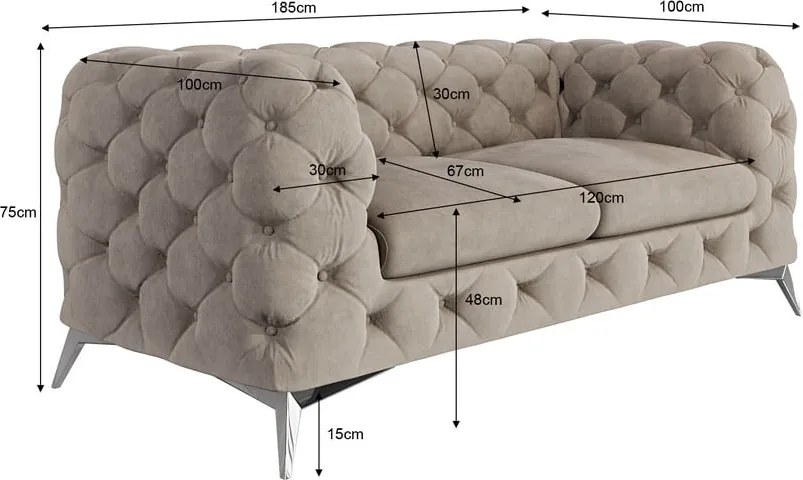 Divano greige con rivestimento in velluto 185 cm Chelsea – Ropez