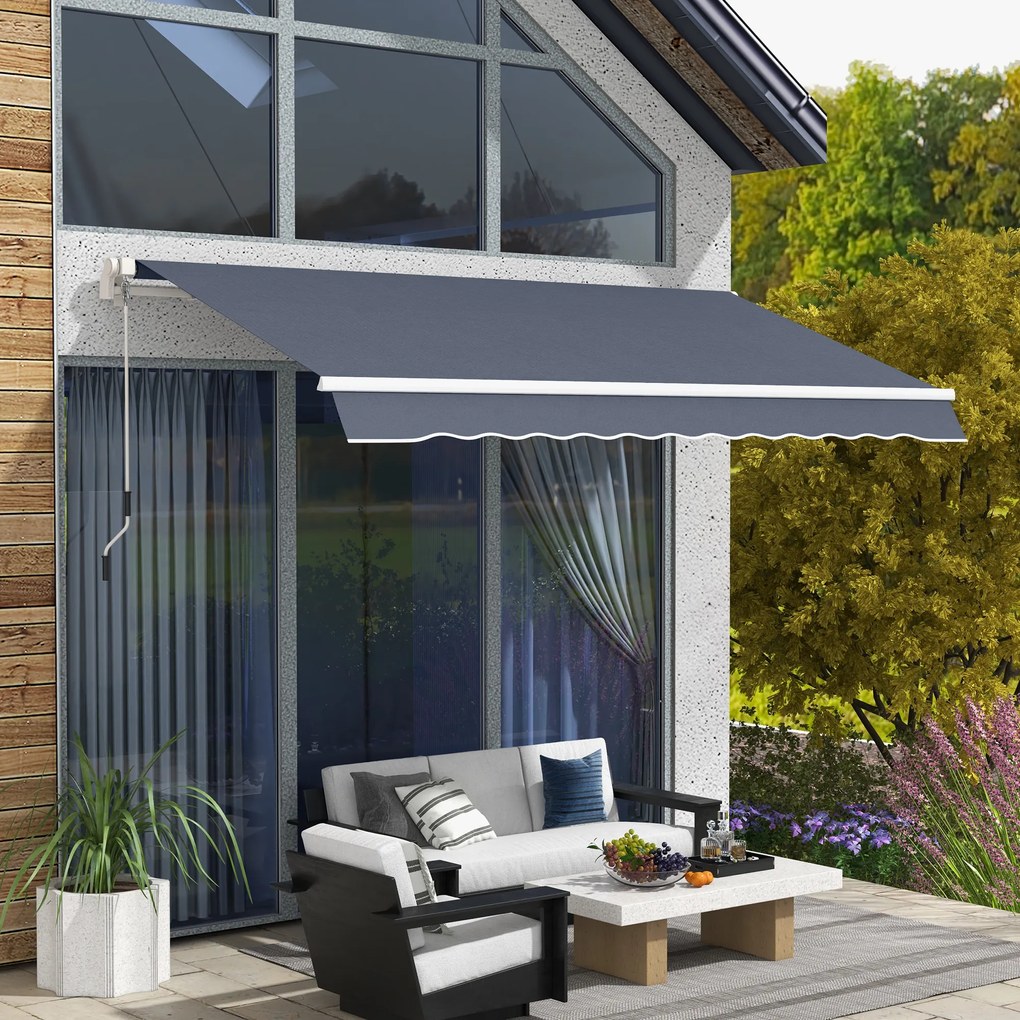 Tenda da Sole per Esterno 360x250 cm a Bracci Avvolgibile con Apertura a Manovella Grigio...