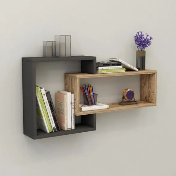 Mensola Sospesa 2 Vani A Cubo 87x15x44 Dante Antracite E Rovere