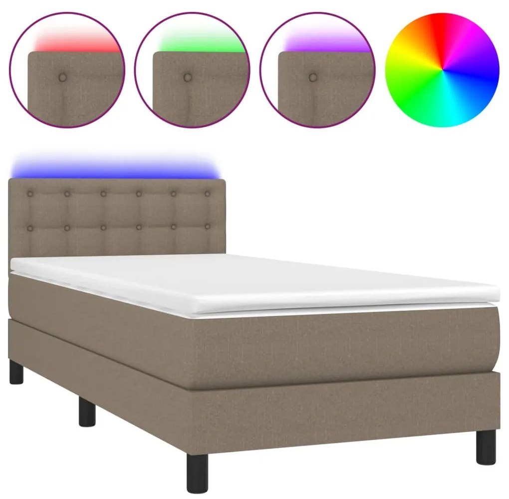 Letto a molle con materasso e led tortora 90x200 cm in tessuto