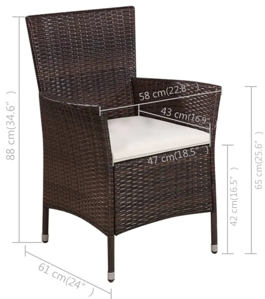 Set da bistro 3 pz in polyrattan marrone