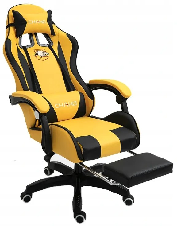 Comoda sedia da gaming con cuscino giallo e nero