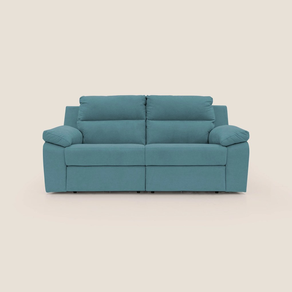 Romeo Divano relax con recliner elettrico in morbido tessuto impermeabile T02 azzurro