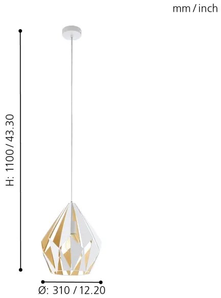 Eglo 49932 - Lampada a sospensione CARLTON 1 1xE27/60W/230V