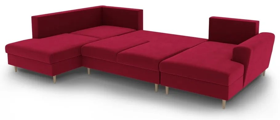 Divano angolare rosso allungabile e con contenitore (con penisola a sinistra/a U) con rivestimento in velluto Kyoto – Cosmopolitan Design