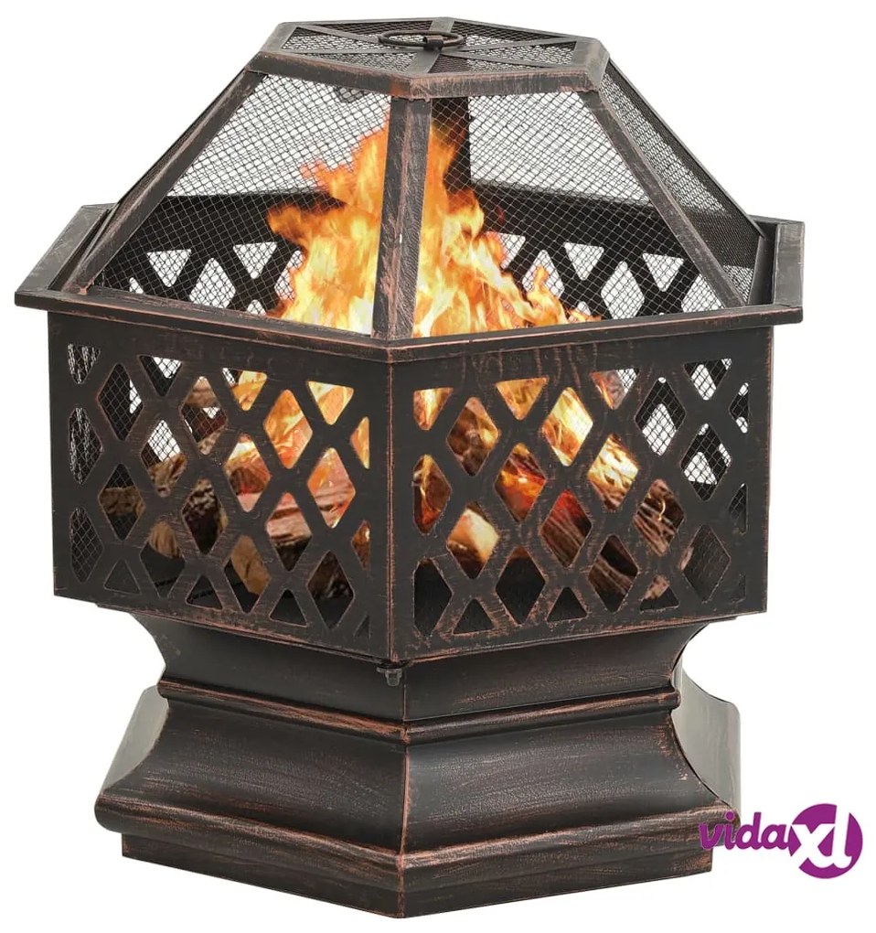 vidaXL Braciere Rustico con Attizzatoio 62x54x56 cm XXL in Acciaio