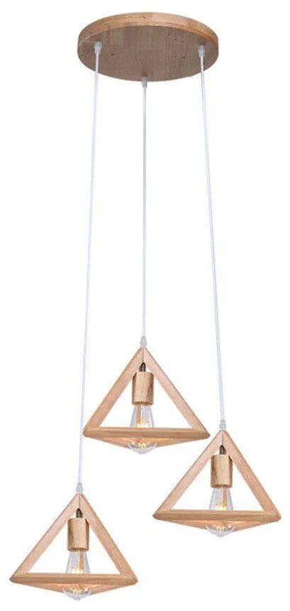 Lampadario a sospensione in legno triangolare E27x3 max 40W – H1200mm