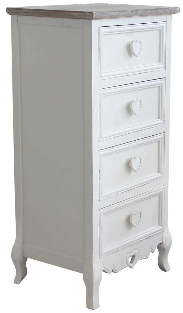 CAMILLE - cassettiera 4 cassetti in legno di paulownia shabby chic