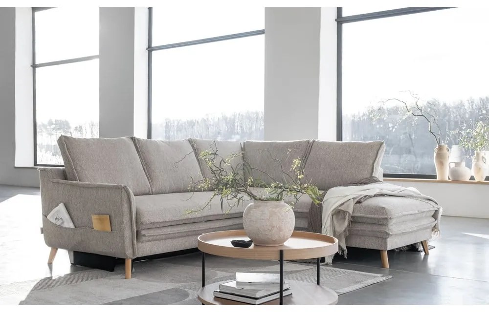 Divano letto angolare beige (angolo destro) Charming Charlie - Miuform