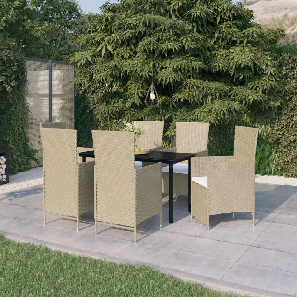 Set da Pranzo da Giardino 7 pz con Cuscini Beige