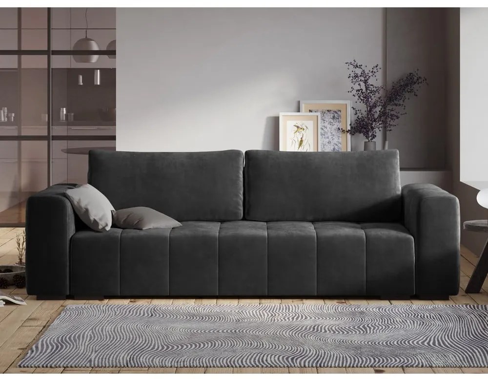 Divano letto in velluto grigio scuro Luca - Milo Casa