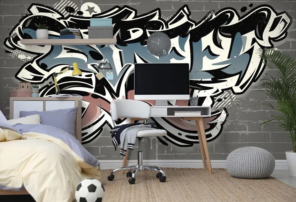 Carta da parati – Imitazione mattoni con scritta Street Art