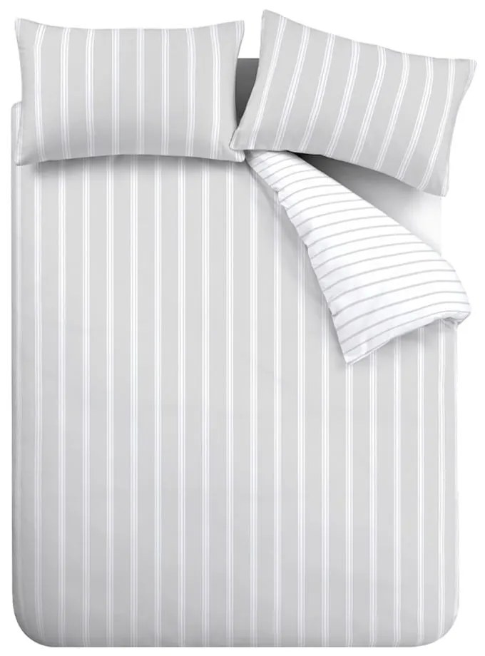 Biancheria da letto grigia in cotone per letto matrimoniale/per letto esteso 230x220 cm Ashford Stripe – Bianca