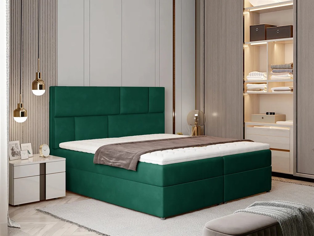 Letto matrimoniale boxspring Londra - 180 x 200 cm , Tessuto verde