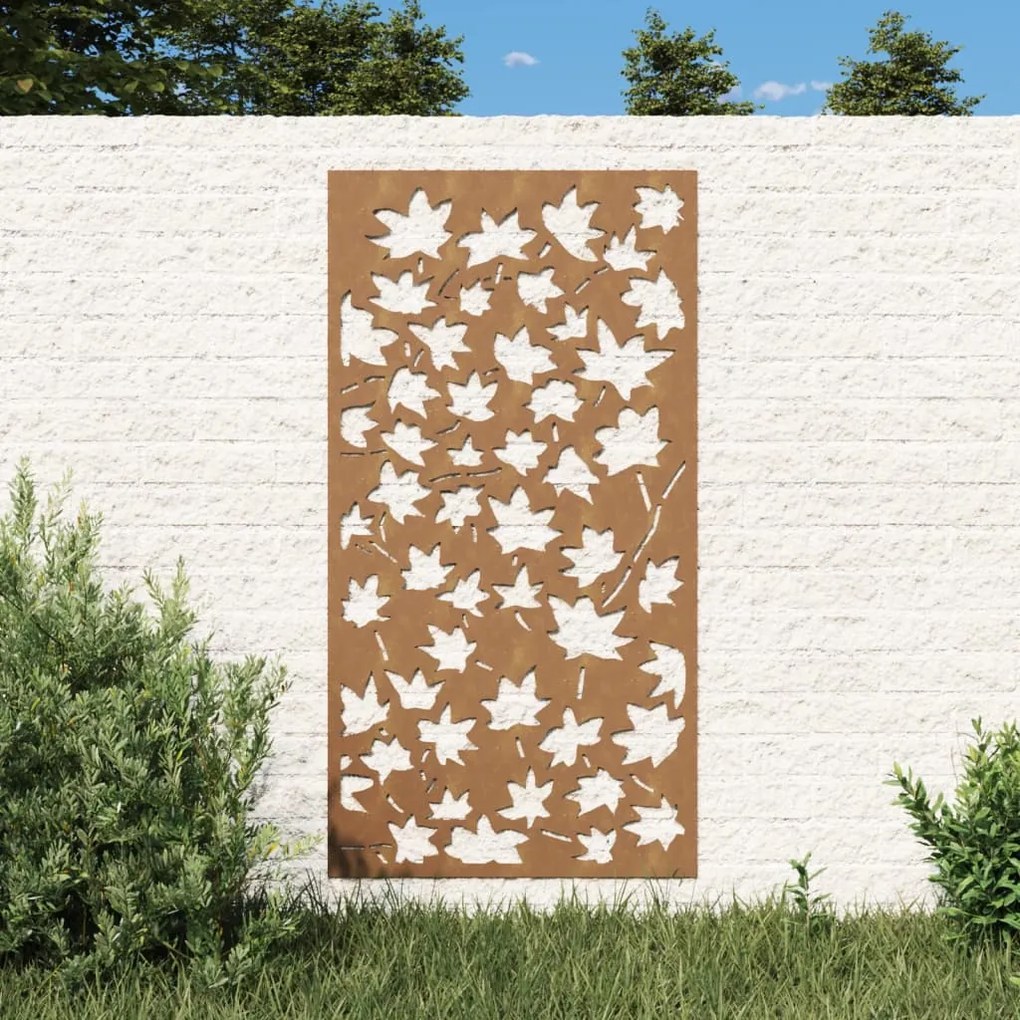 Decorazione Muro Giardino 105x55 Cm Foglia Acero Acciaio Corten /