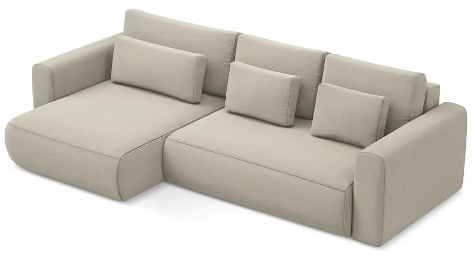 Divano angolare beige allungabile/con contenitore (con penisola a sinistra/con chaise lounge) con rivestimento in velluto Kapua – Makamii