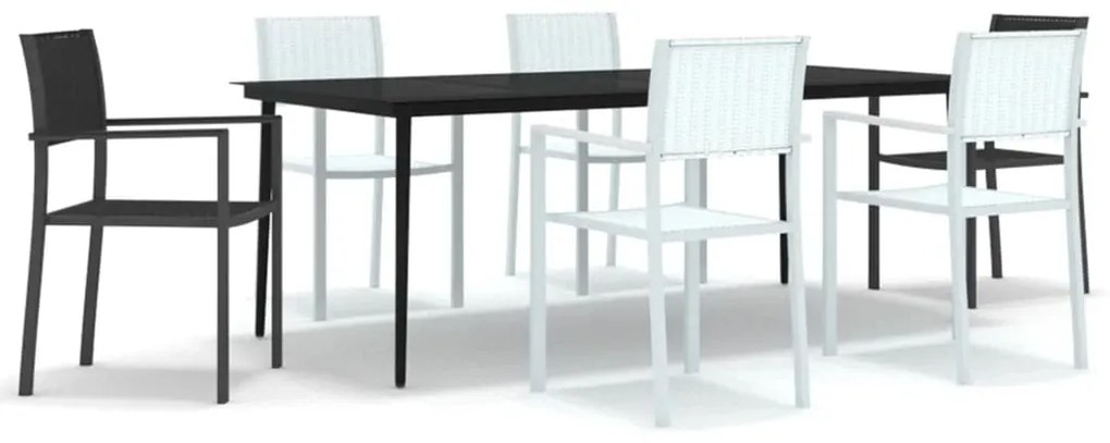 Set mobili da pranzo da giardino 7 pz bianco e nero