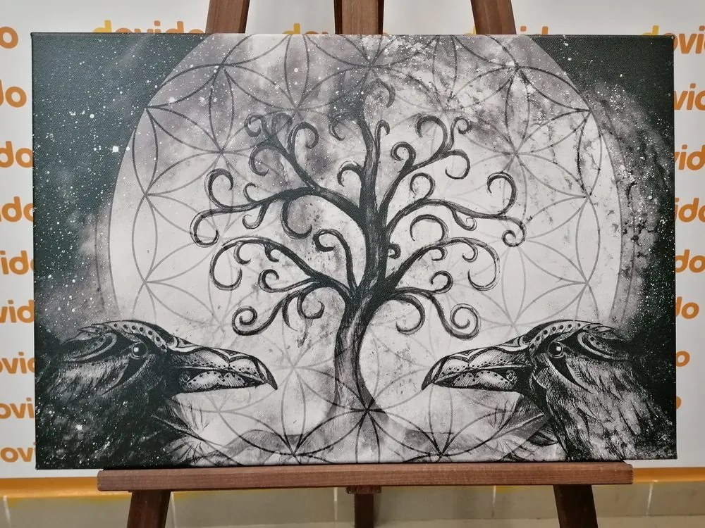 Stampa su tela – Albero della vita magico in bianco e nero
