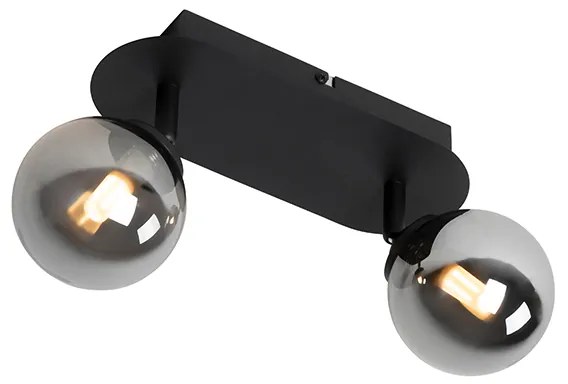 Faretto moderno nero con vetro fumé 2 luci - ATHENAS