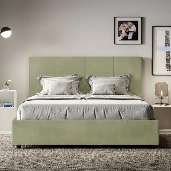 Letto matrimoniale e rete 160x190 in microfibra tč verde Mika
