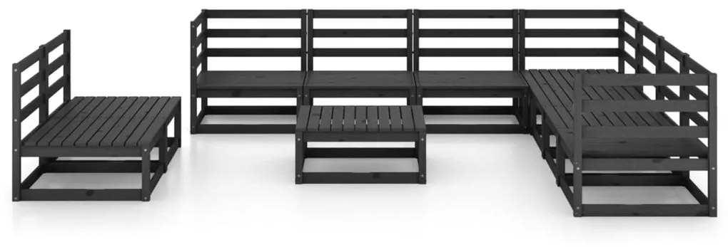 Set Divani da Giardino 10 pz Nero in Legno Massello di Pino