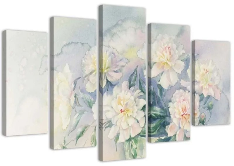 Quadro su tela 5 pannelli Bouquet di fiori bianco  Dimensioni Tappeti 100x70