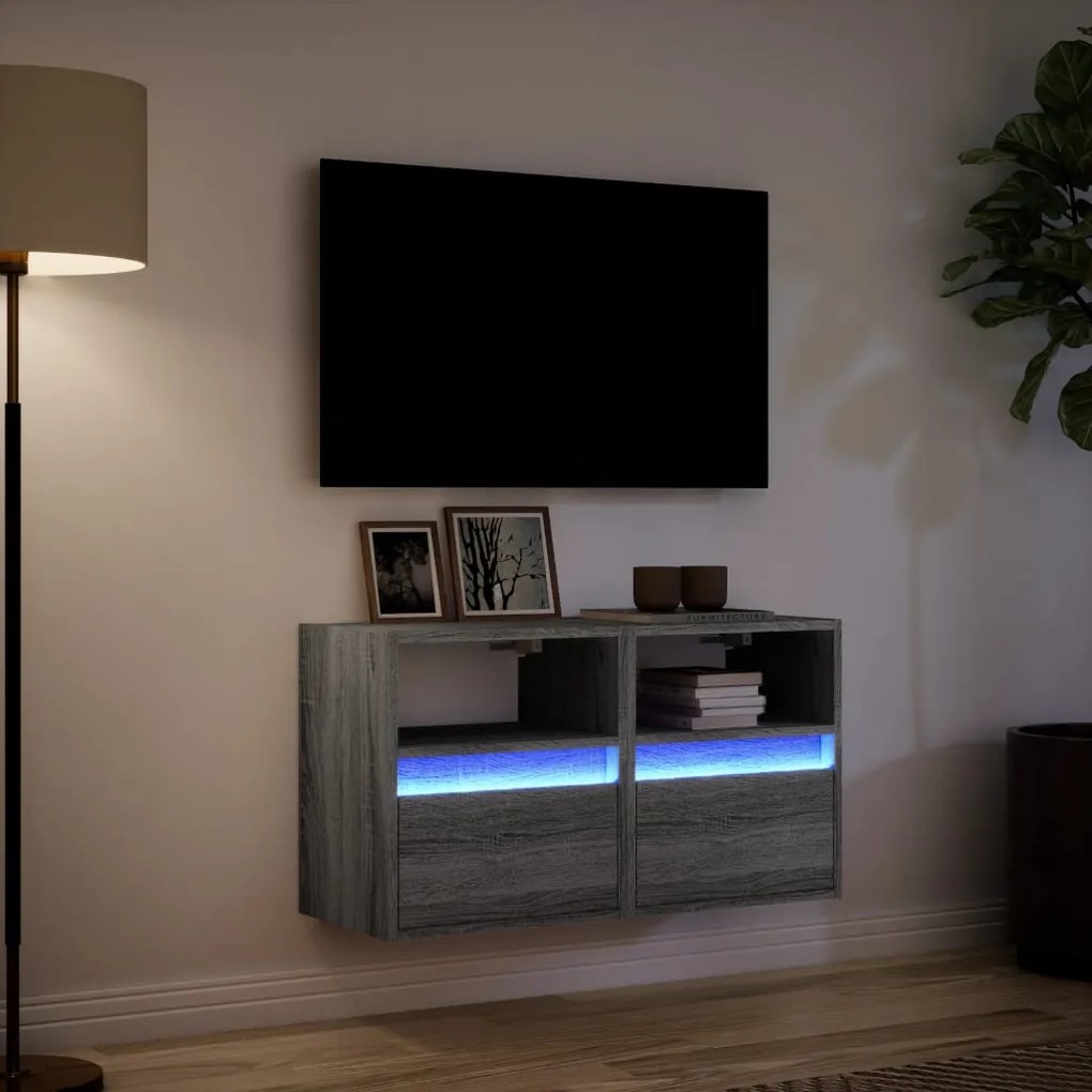 Mobili tv a parete con luci led 2pz grigio sonoma 41x31x45 cm